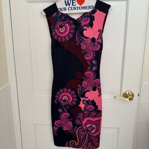 Ted Baker navy and pink bodycon midi-dress